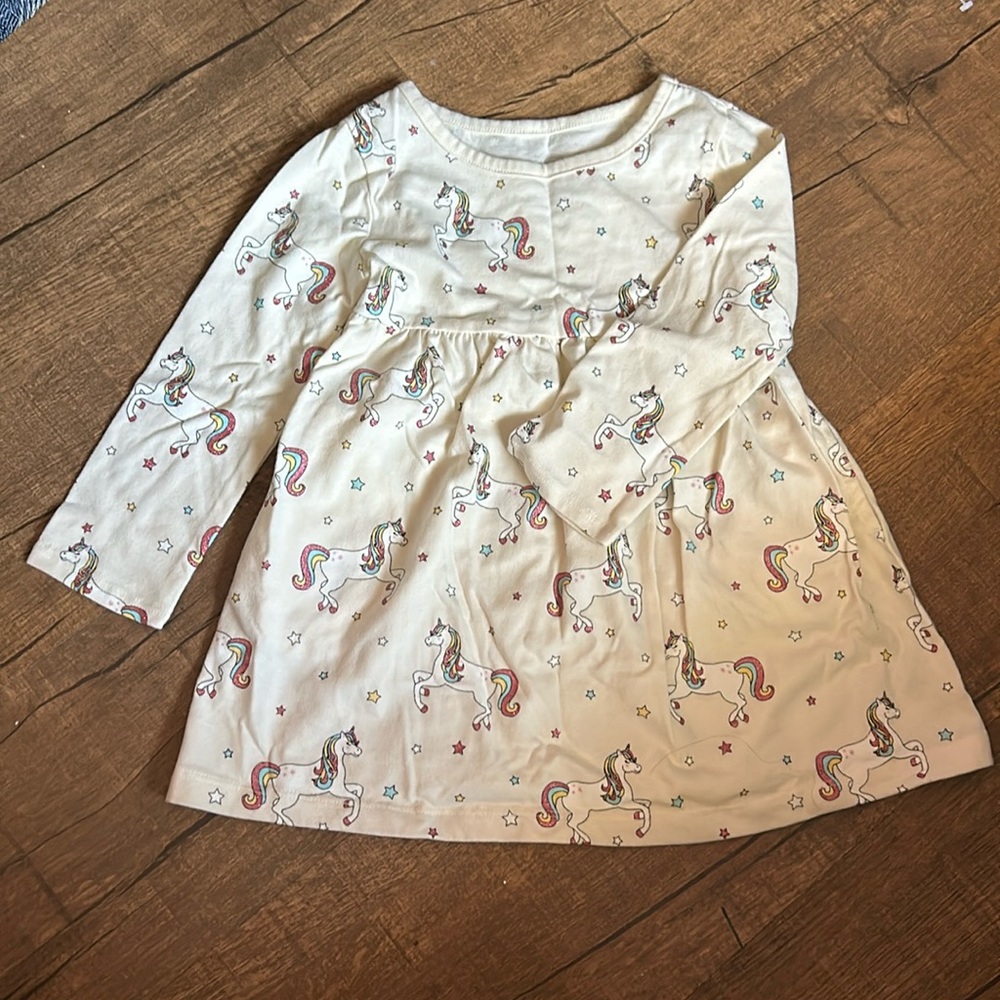 Wonder Nation girls 2T long sleeve dress with unicorns print